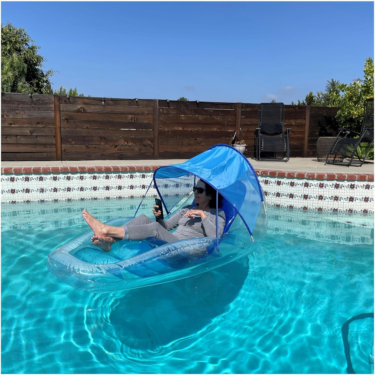 Swimways Dry Float Shadester Pool Float, Translucent Inflatable Recliner Chair for Adults with Fast Inflation, Canopy, Foot Rest and Cup Holder image number 1