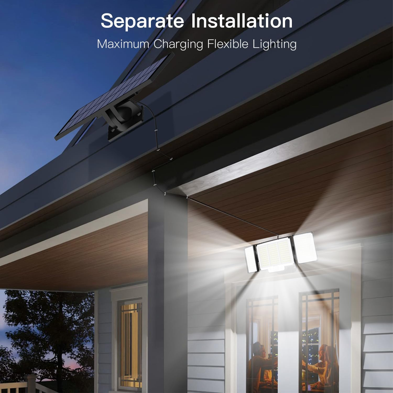 YACAISI Solar Lights Outdoor, LED 2500LM Solar Motion Sensor Flood Outdoor Lights with Remote Control, 3 Heads Lp65 Waterproof Flood Security Lights for Dusk to Dawn Yard Garage Patio Wall