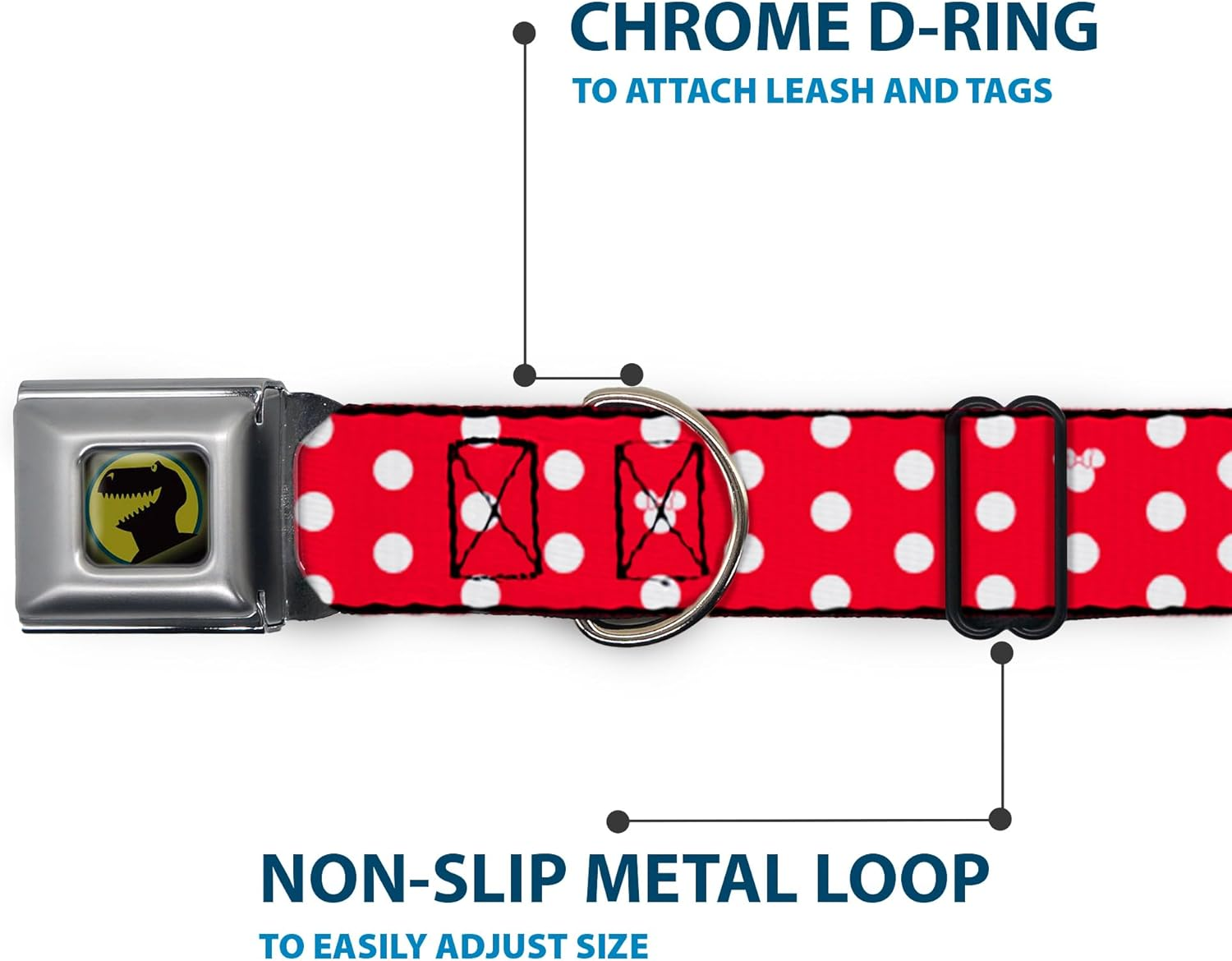 Buckle-Down Seatbelt Buckle Dog Collar - Minnie Mouse Polka Dot/Mini Silhouette Red/White - 1.5" Wide - Fits 13-18" Neck - Small image number 6