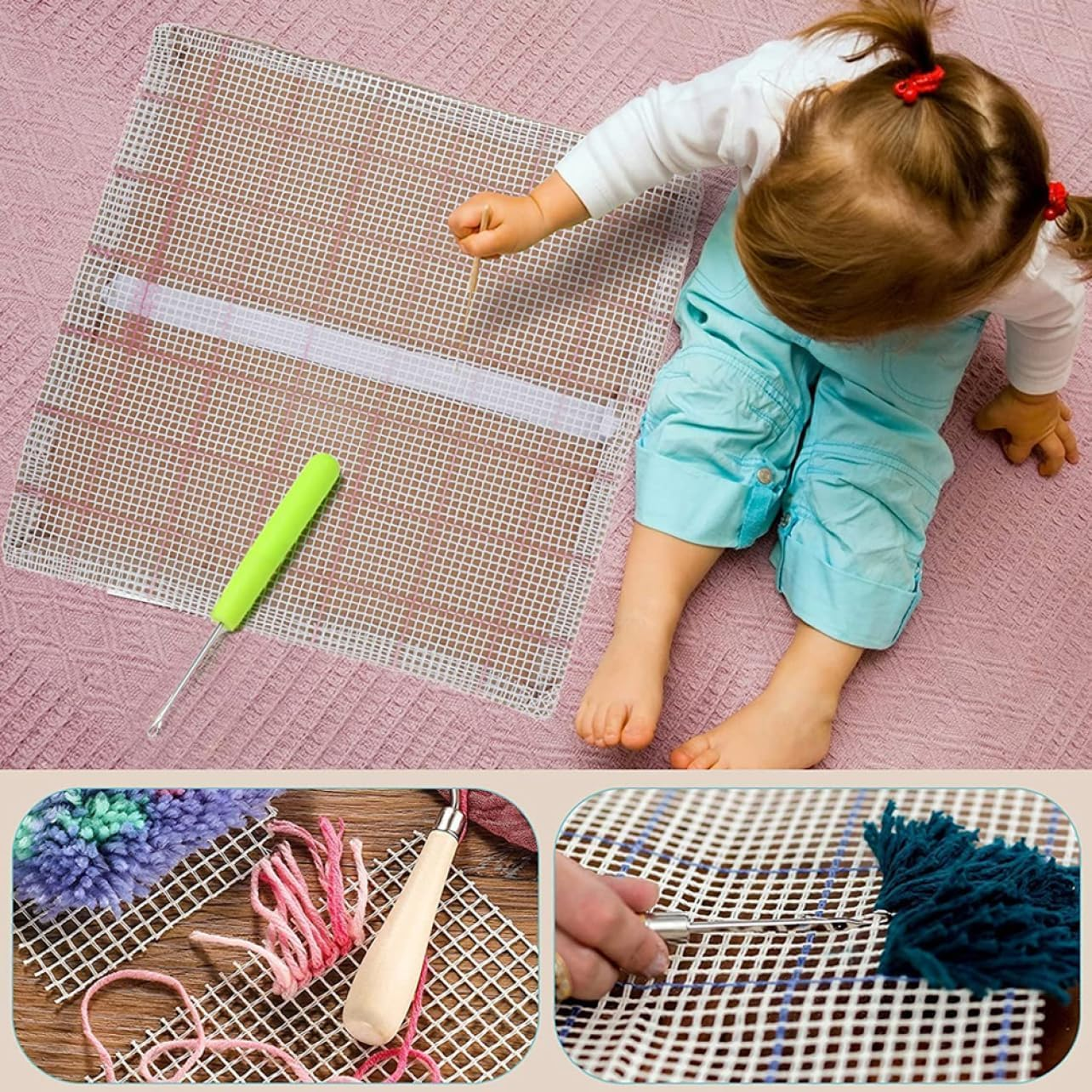 4Pcs Pillow Case Making DIY Kit Tool Embroidery Crafts, Latch Hook Mesh Making Blank Rug Canvas Mesh, Hook Canvas, Hook Rugs, Rug Hooking Tool, Rug Hooking Mesh Canvas, Rug Making image number 2