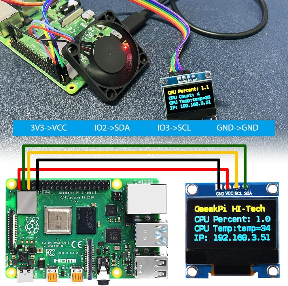 Geeekpi 2Pcs OLED Display Module I2C IIC 128X64 Pixel 0.96 Inch Display Module Yellow Blue Two-Color Display Compatible with Raspberry Pi Arduino 51 Series MCU STM32 R3 and Mega image number 6