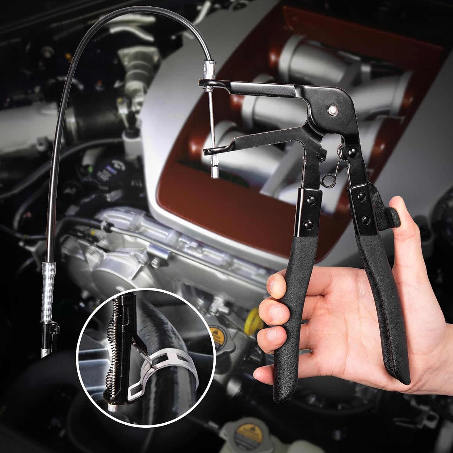 Toolwiz Hose Clamp Pliers, Spring Coolant Radiator Hose Clamp Pliers Set, Includes Flat-Band and 27" Flexible Long Reach Wire Spring Automotive Tools image number 4