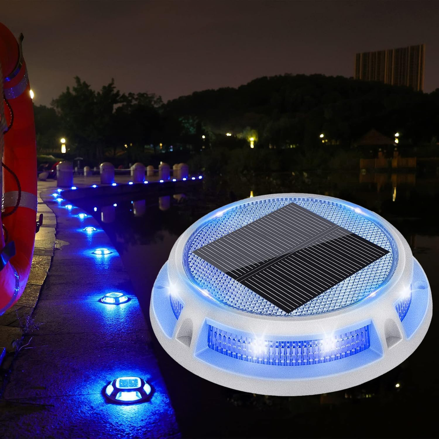 2 Pack Solar Deck Lights | Solar Driveway Lights with 2 Color Modes, IP68 Waterproof, Outdoor LED Dock Marine Marker for Step, Sidewalk, Pathway, Patio image number 6