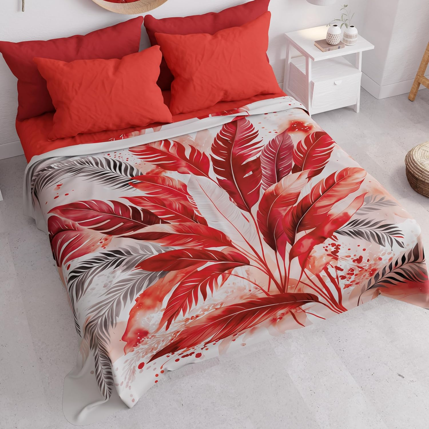 PETTI Artigiani Italiani - Double Bedspread Spring and Summer Lightweight Double Bed Linen Red Palm Tree 100% Made in Italy image number 3