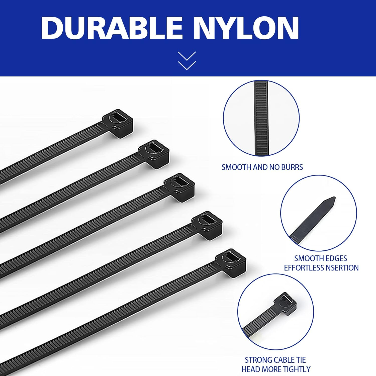 Austrawell Black Heavy Duty Nylon Self-Locking Zip Ties, 600Mm X7.8Mm, 60 PCS, 200 Lbs Tensile Strength, UV Resistant, Indoor/Outdoor Use