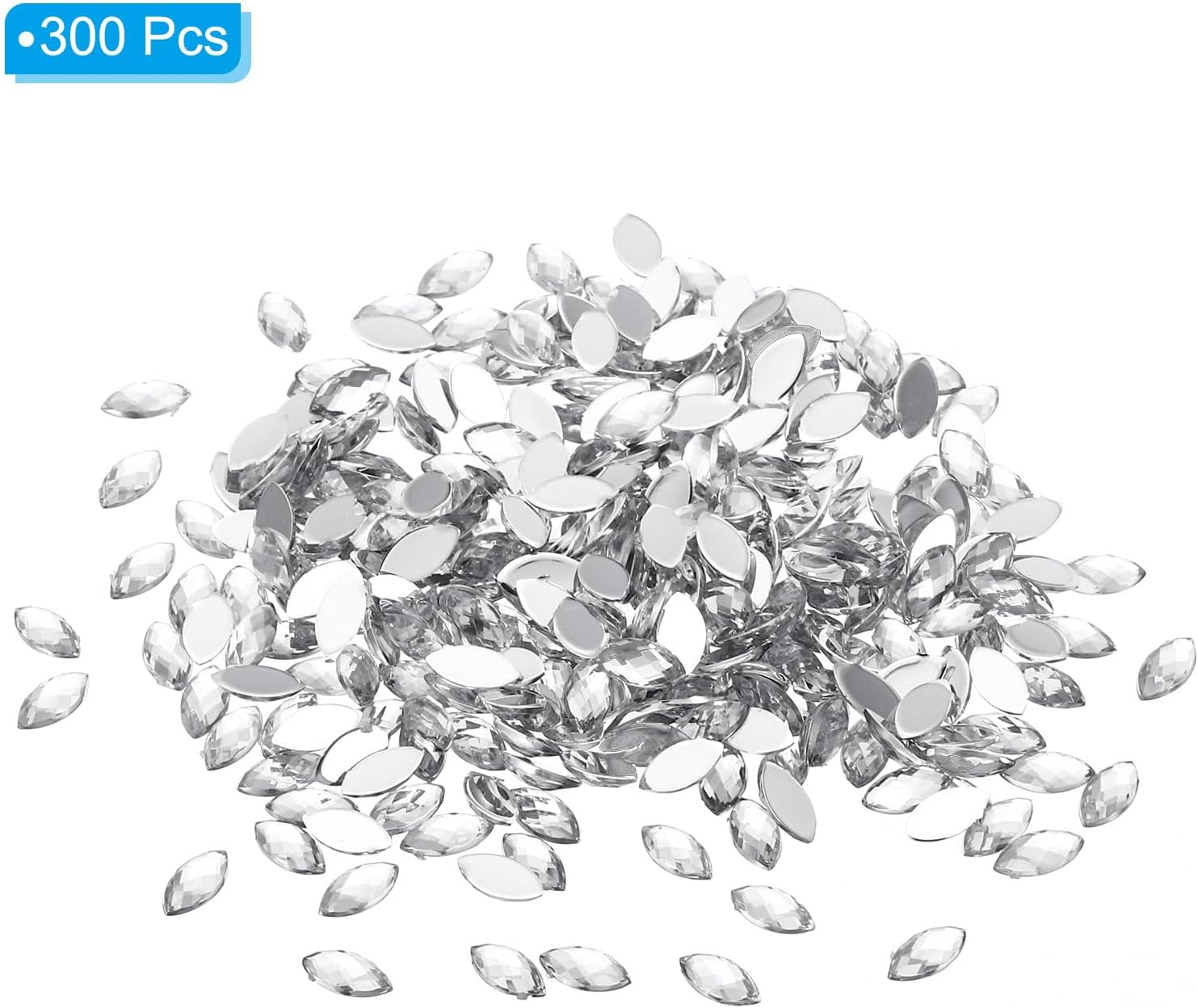 Uxcell Marquise Gems, 300 Pcs 8X4Mm Acrylic Rhinestones Flat Back Navette Horse Eye Crystal Gems for Jewelry Making DIY Craft, White image number 4