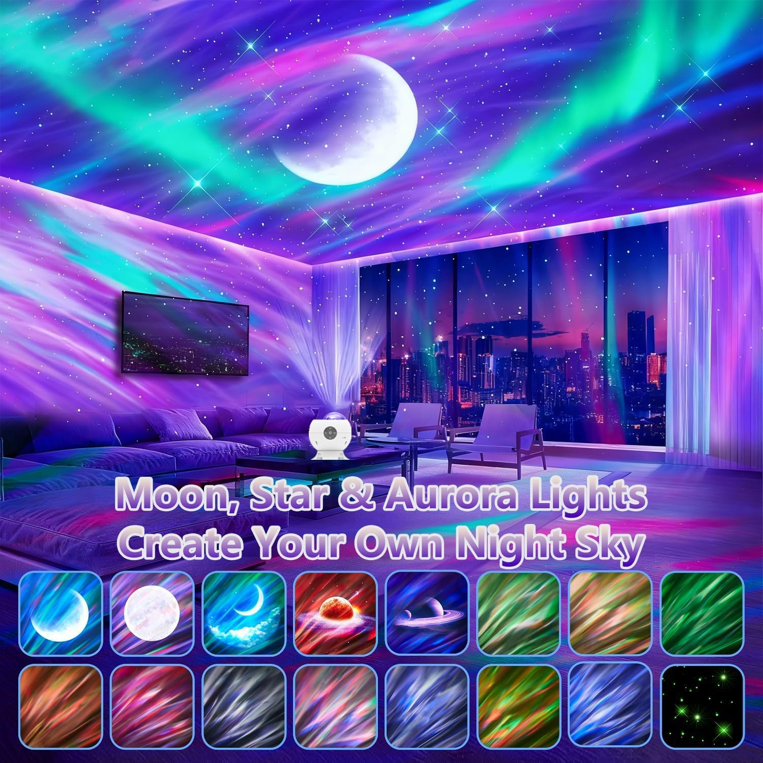 Galaxy Projector for Bedroom, Bluetooth Speaker Star Projector with Built-In Rechargeable Battery, 48 Aurora Colors & 8 White Noise, Remote Control, Christmas Decor & Gifts for Kids and Adults image number 2