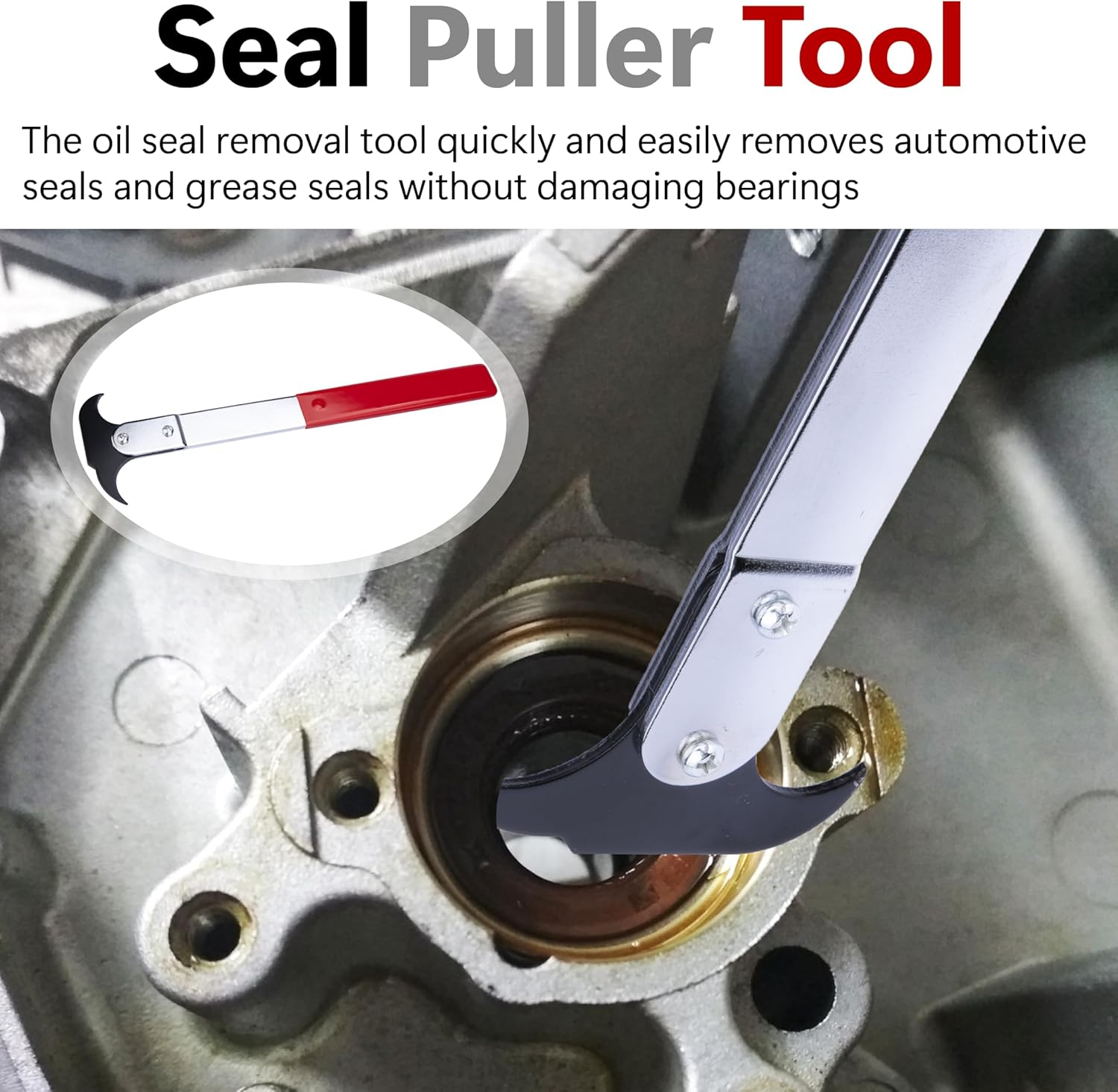 Ecocstm Seal Puller Tool, Oil Seal Removal Tool with Dual Hook, Universal Wheel Seal Twister Puller, Heavy Duty Seal Puller and Installer Kit for Oil and Grease Seals Removal image number 3