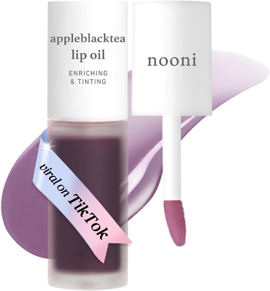 NOONI Vegan Korean Appleseed Lip Oil - Applewine | Lip Stain Long Lasting Hydration, Plumping, Moisturizing for Dry Lips, Grape Seed Oil, Lip Gloss Makeup, 0.12 Fl. Oz. Deep Red, Gifts for Women
