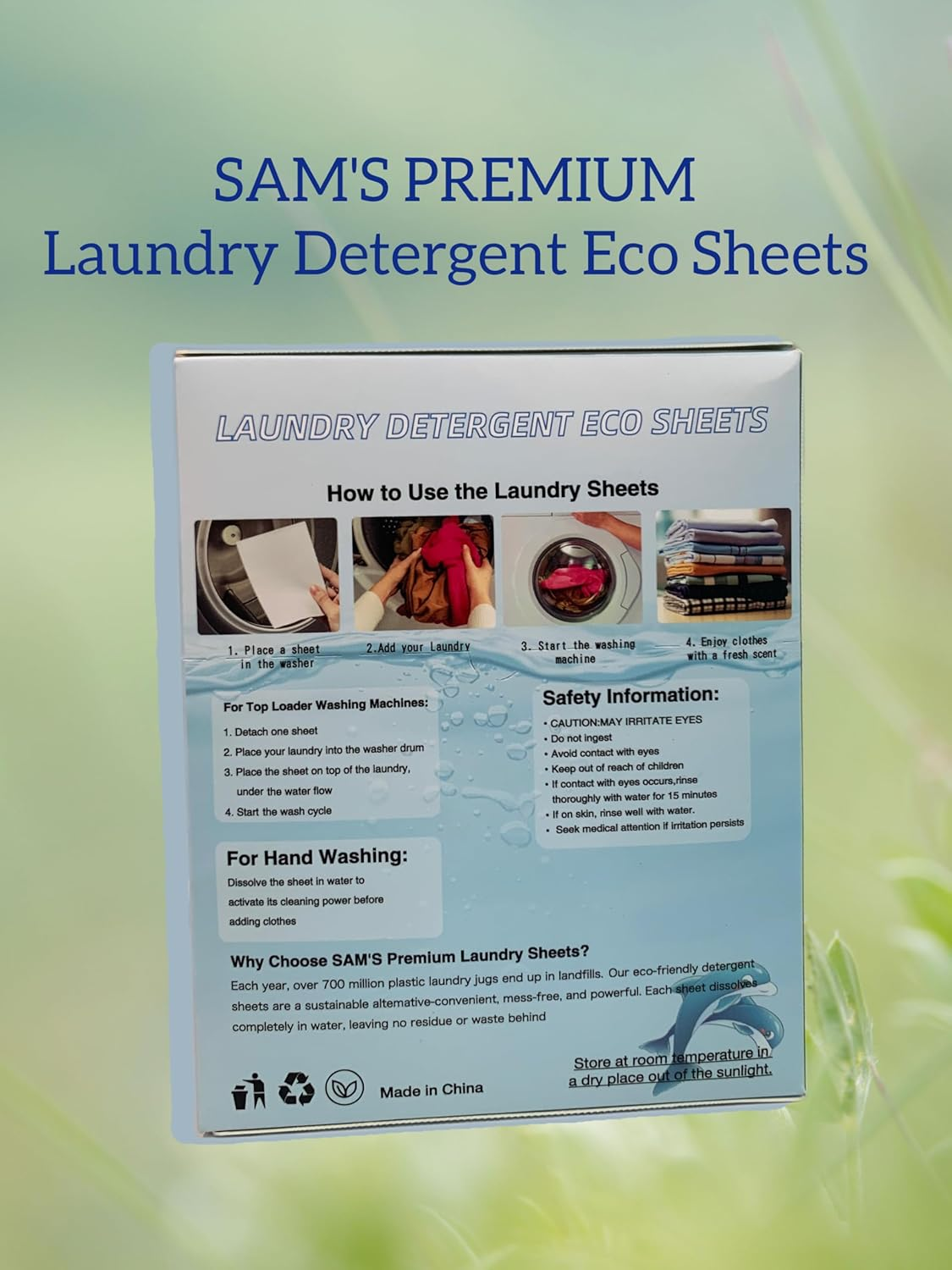 SAM'S PREMIUM Eco Laundry Detergent Sheets (80 Loads) &ndash; Plastic-Free, Zero-Waste, Dissolvable Strips for Washing Machines &ndash; Compact & Travel-Friendly Laundry Soap Sheets image number 2