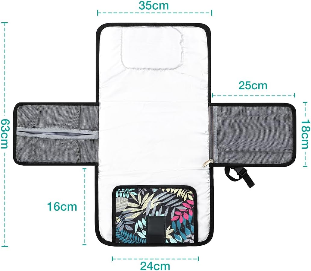 Lekebaby Portable Nappy Changing Mat Travel Baby Change Mat with Wipe-Pocket and Head Cushion, Jungle - Color Bar image number 3