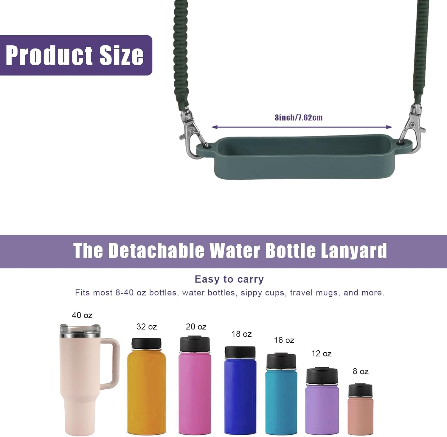 Water Bottle Handle Attachment for Stanley, Silicone Water Bottle Strap Portable Water Bottle Sling, Accessories for Most 8-40Oz Cups - Black image number 6