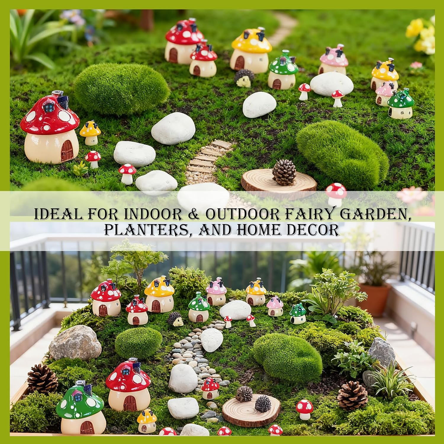 Verdantvibes Fairy Garden Kit &ndash; 23-Piece Miniature Fairy Garden Accessories Set (18 Mushrooms, 3 Hedgehogs) with Gift Box & Card &ndash; Miniature Fairy Garden Decor for Indoor & Outdoor DIY image number 5
