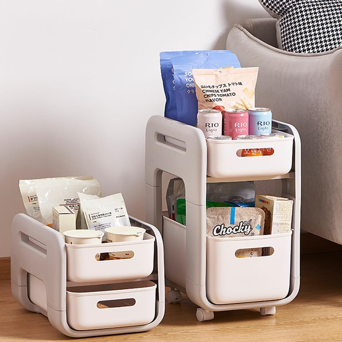 2 Tier Organizer Basket Under-Sink Storage Pull-Out Sliding Drawer Rolling Cart Trolley with Lockable Wheel for Kitchen Bathroom Bedroom Office Pantry (Big Size) image number 1