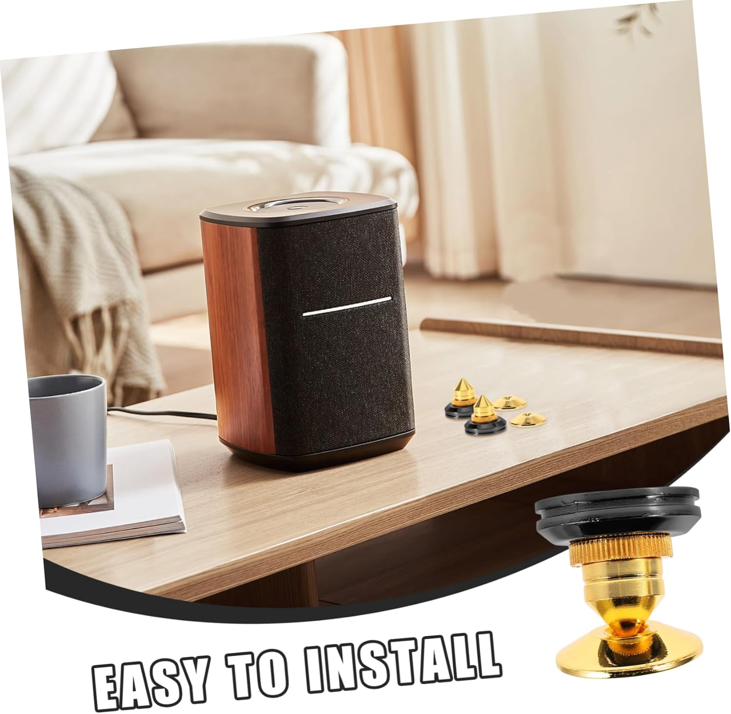 OKUMEYR 4Pcs Loudspeaker Isolation Feet Spike Pads Home Audio Isolation Feet for Speaker Sturdy Base for Speaker Spikes Vibration Reduction image number 6