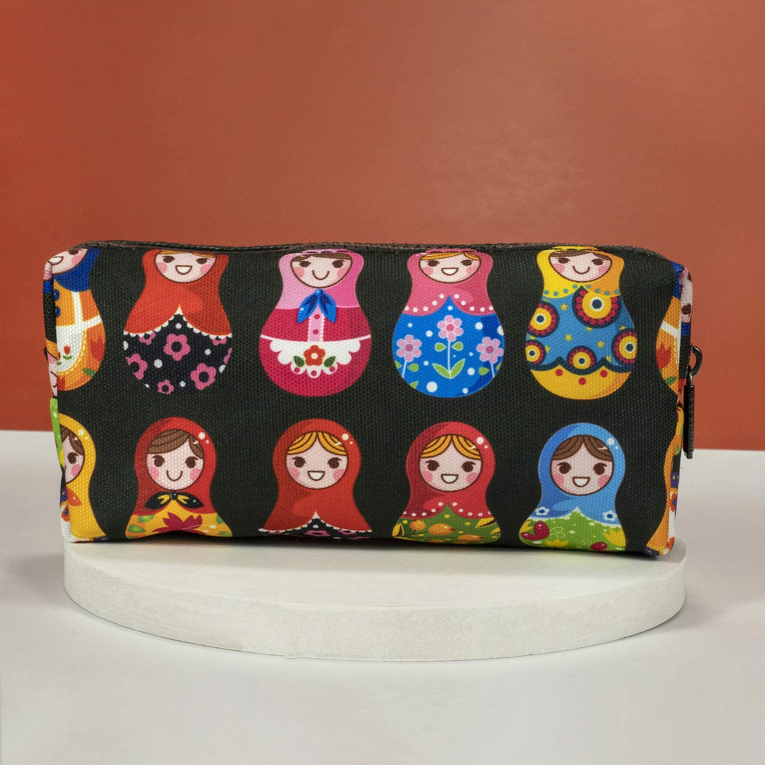 Lparkin Cute Matryoshka Doll Bag Canvas Pencil Case Zipper Pouch Small Cosmetic Bag Russian Doll Purse Teacher Gift Stationary Box Gadget Bag Make up Case Kawaii image number 3