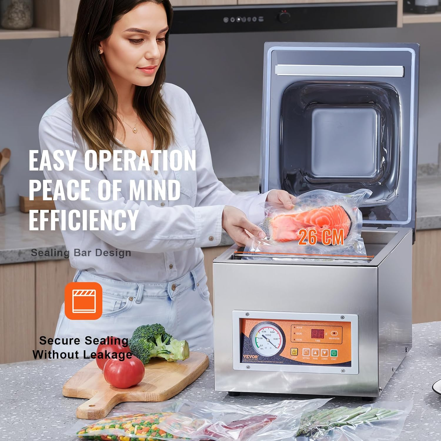 VEVOR Chamber Vacuum Sealer, 260W Sealing Power, Vacuum Packing Machine for Wet Foods, Meats, Marinades and More, Compact Size with 260 Mm Sealing Length, Applied in Home Kitchen and Commercial Use image number 1
