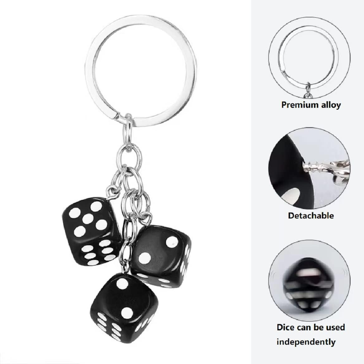 Dice Keychain for Women and Girls - Funny Key Ring, Cute Amulet Keyring, Black Punk Accessories Gift image number 1