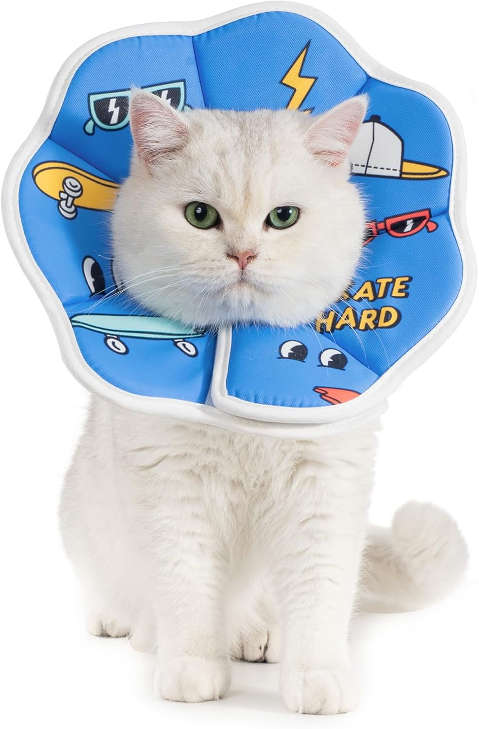 Avont Soft Cat Recovery Cone Collar, Adjustable Cat Elizabethan Collar for Cats and Small Dogs, Comfortable Cone to Stop Licking after Surgery, Lightweight Twill Fabric E-Collar -Skate(M) image number 4
