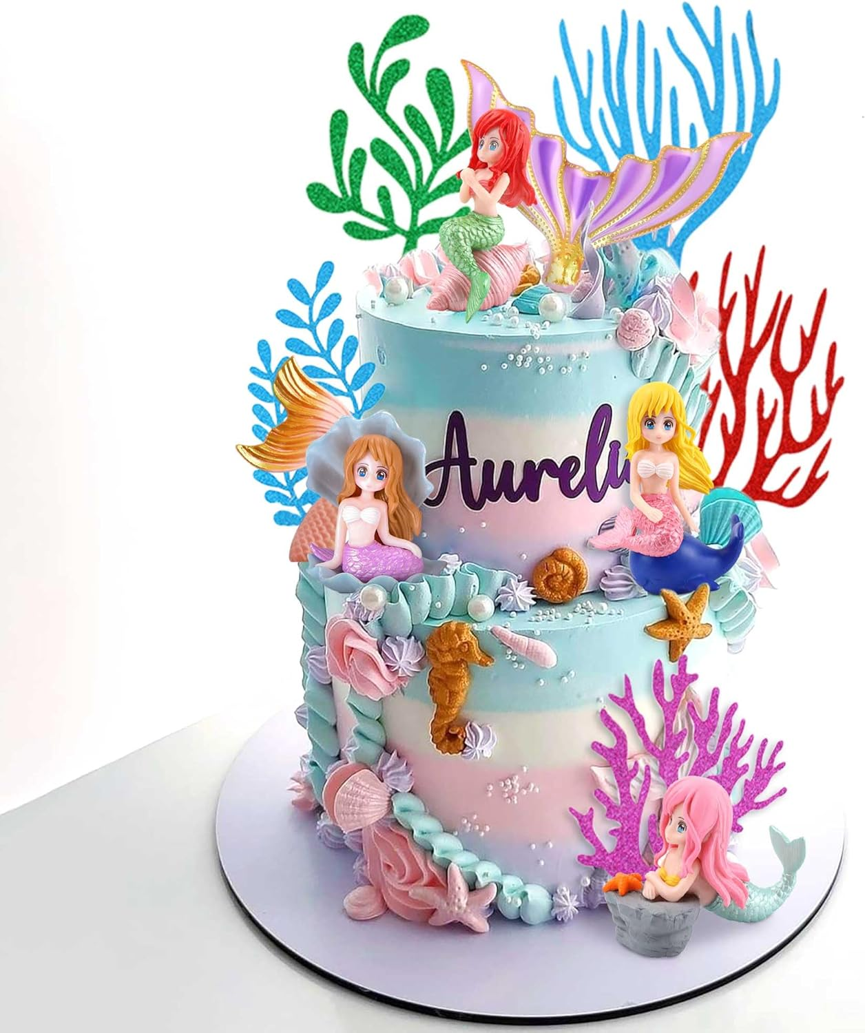 Jevenis Little Mermaid Cake Topper under the Sea Cake Decoration Seashell Cake Toppers Mermaid Tail Cake Topper Mermaid Party Supplies