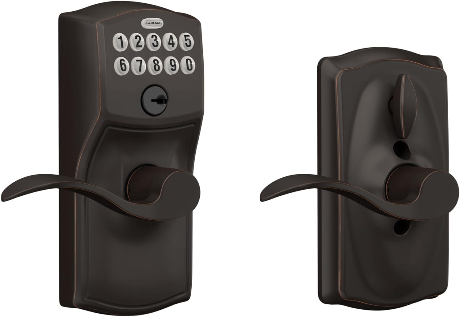 Schlage FE595 CAM 620 Acc Camelot Keypad Entry with Flex-Lock and Accent Levers, Antique Pewter