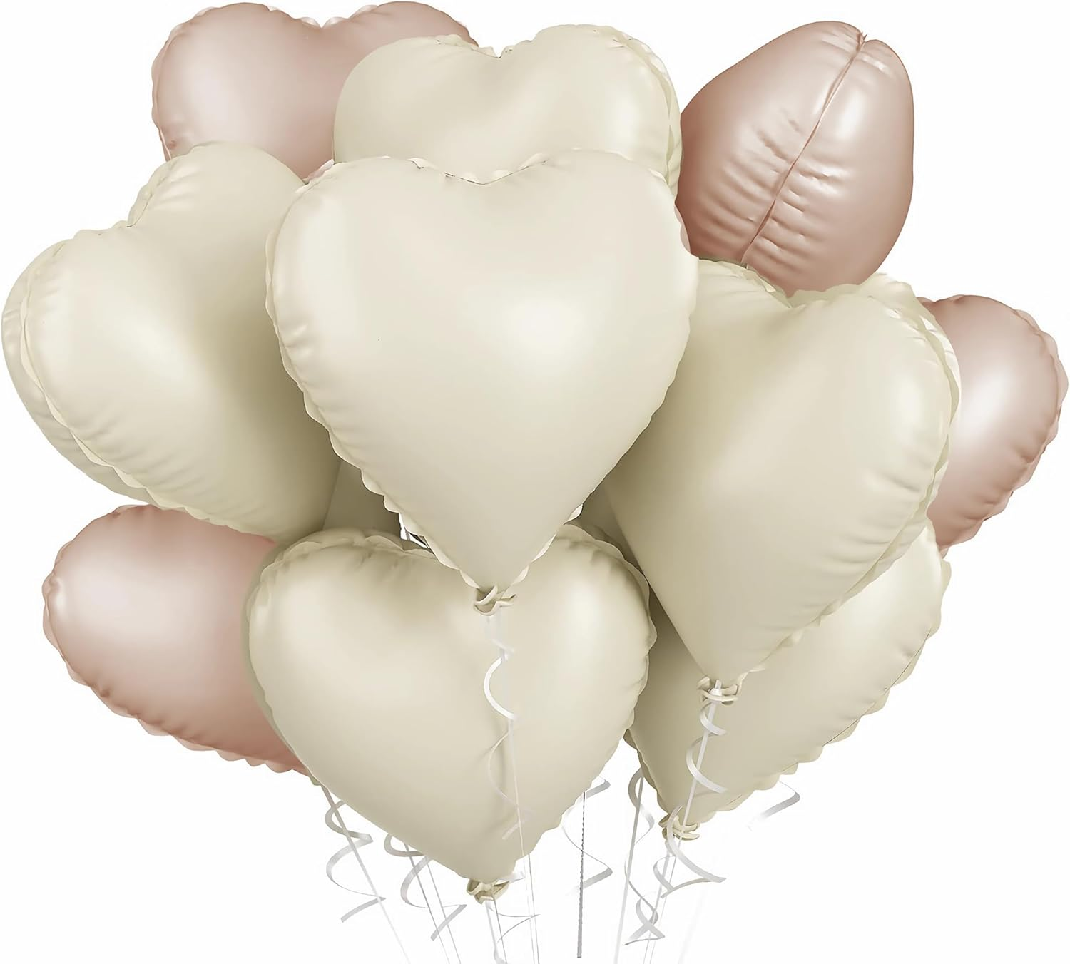 Beige and Cream Heart Balloons, 18Inch 12PCS Cream Beige Heart Shape Balloons, Nude Neutral Foil Love Balloons for Valentine'S Day Decorations for Engagement Baby Shower Wedding