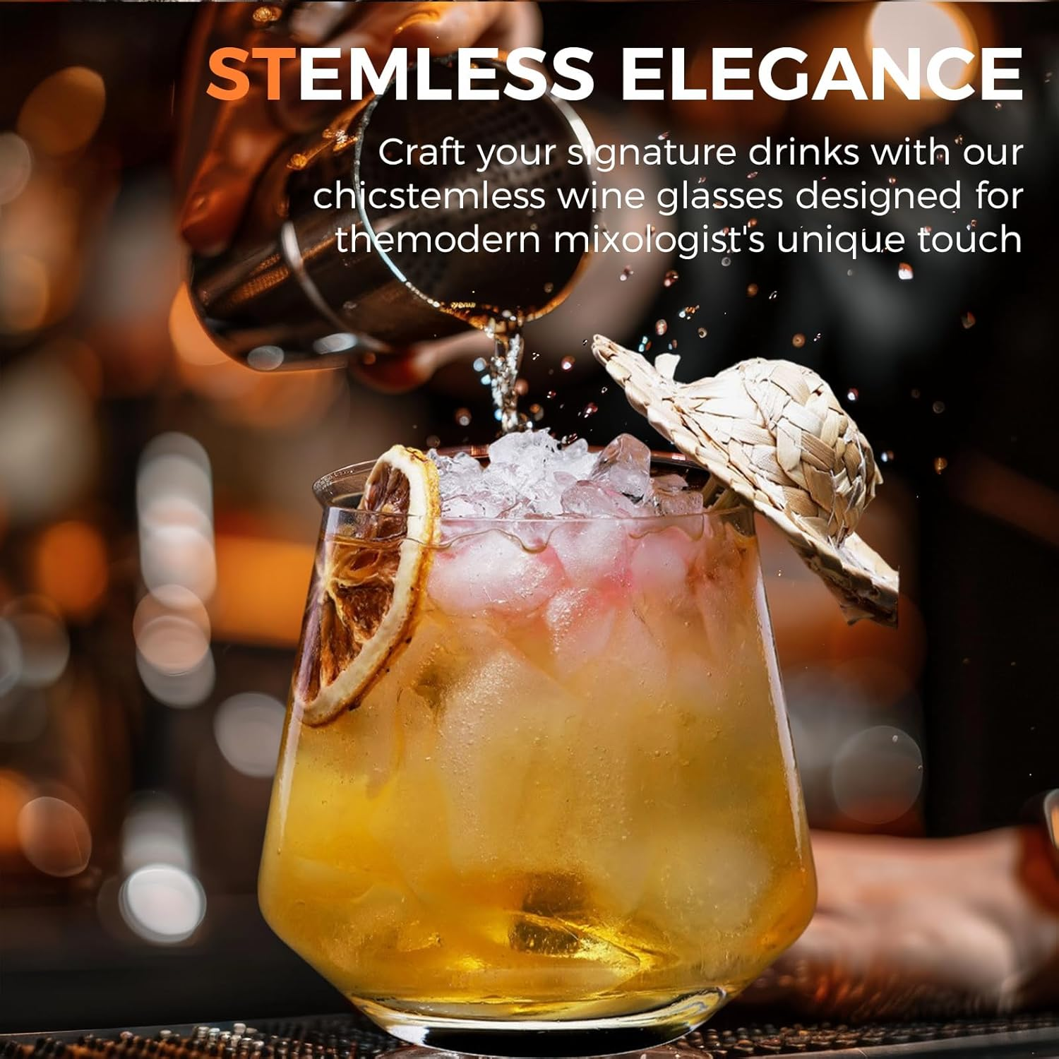 XURUIAU 6Pcs Stemless Wine Glasses for Red, White, Rose Wine, Gin, Cocktail，410Ml，Modern Design Drinking Glasses Set image number 3