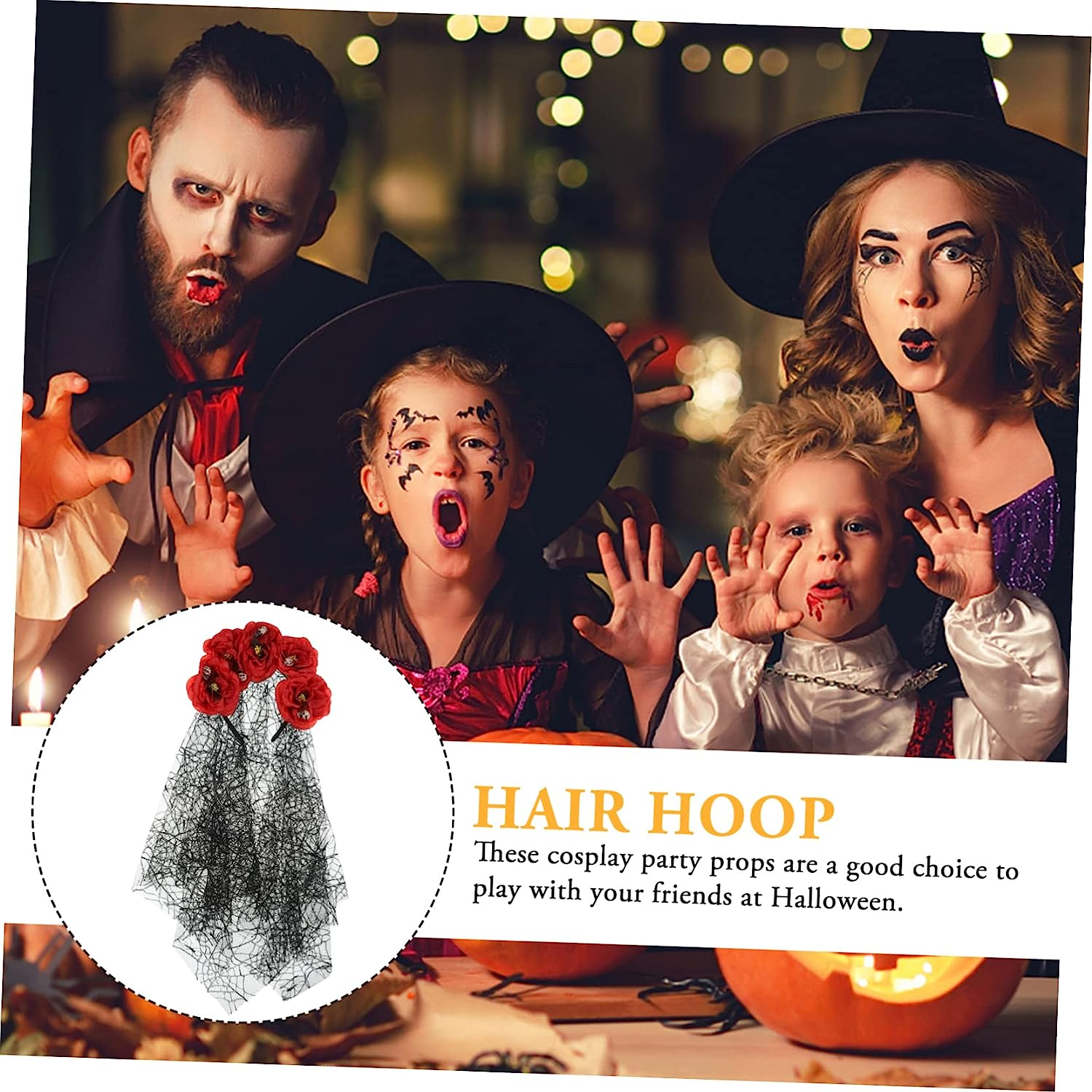 FRCOLOR 5Pcs Halloween Veil Headband Floral Crown Gothic Women Accessories for Masquerade Day Dead Festival Occasion - Blackx2Pcs image number 2