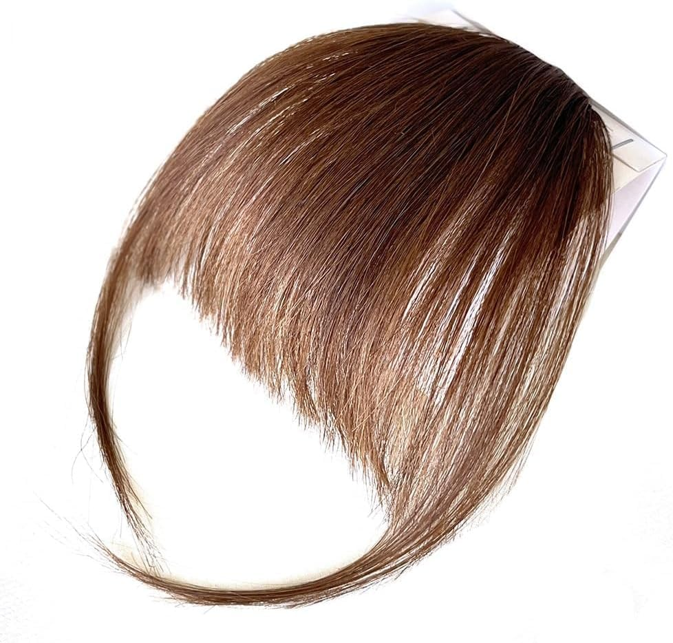 Clip in Bangs - Real Human Hair Extensions for Women,Brown Clip on Wispy Bangs with Temples, Natural Curved Hairpieces for Daily Wear (Light Brown, 6 Inch) image number 5