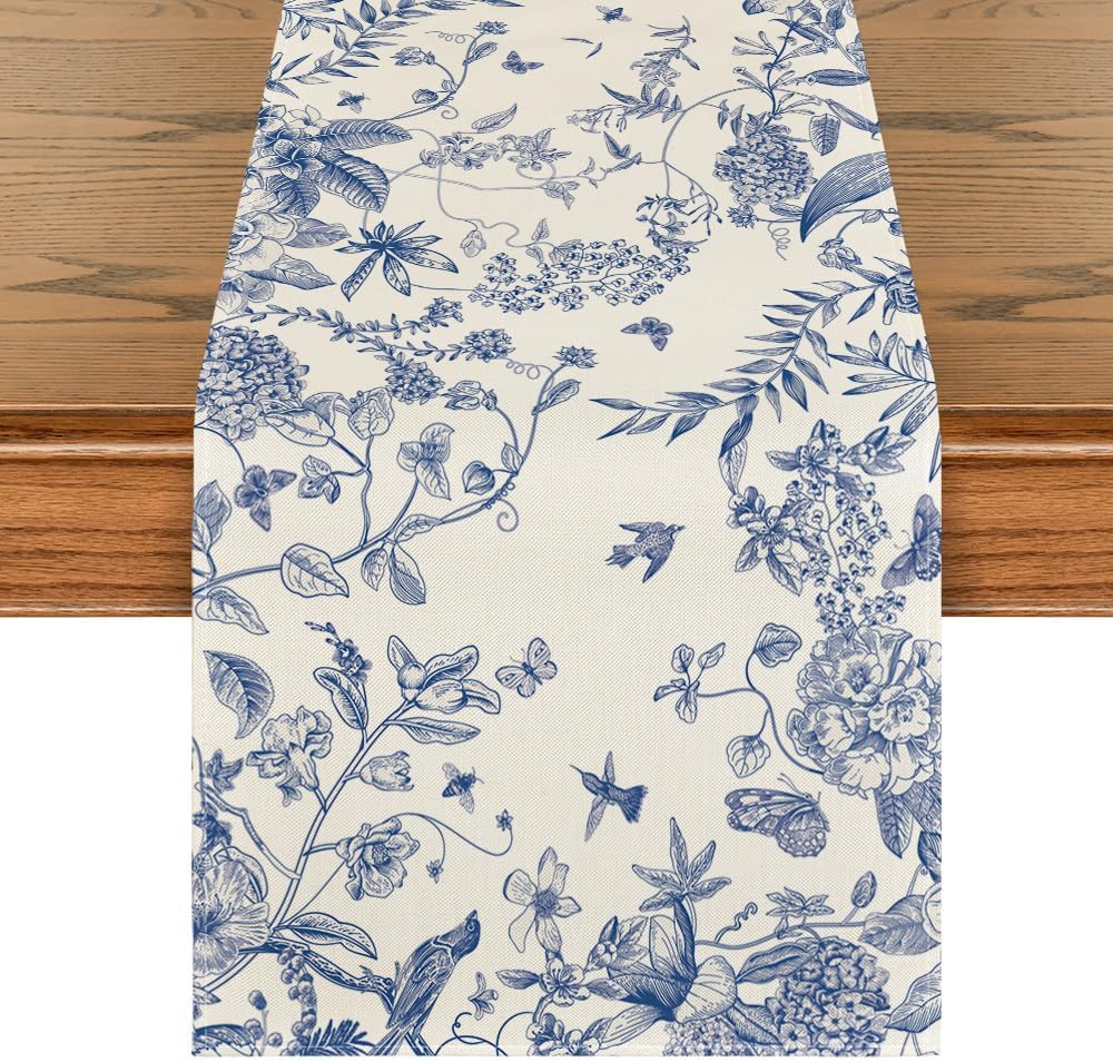 Artoid Mode Monochrome Sketch Birds and Flowers Summer Table Runner, Seasonal Spring Fall Kitchen Dining Table Decoration for Home Party Decor 33 X 183 Cm image number 4