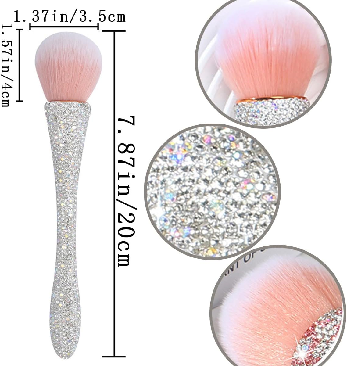 2 PCS Nail Art Dust Brush Shiny Rhinestone Nail Fust Brush Ultra Soft Nylon Dust Brush for Nails Large Brush Cleaner Nail Brushes for Nail Art Cleaner Tools Shape Nail Brush & Makeup Brush image number 6