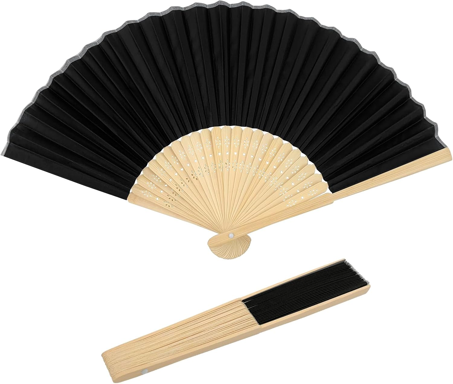 Chic Set of 2 Black Silk Hand Fans, Foldable Fans for Wedding Guests, Ideal as Fashion Accessories and Gifts image number 3