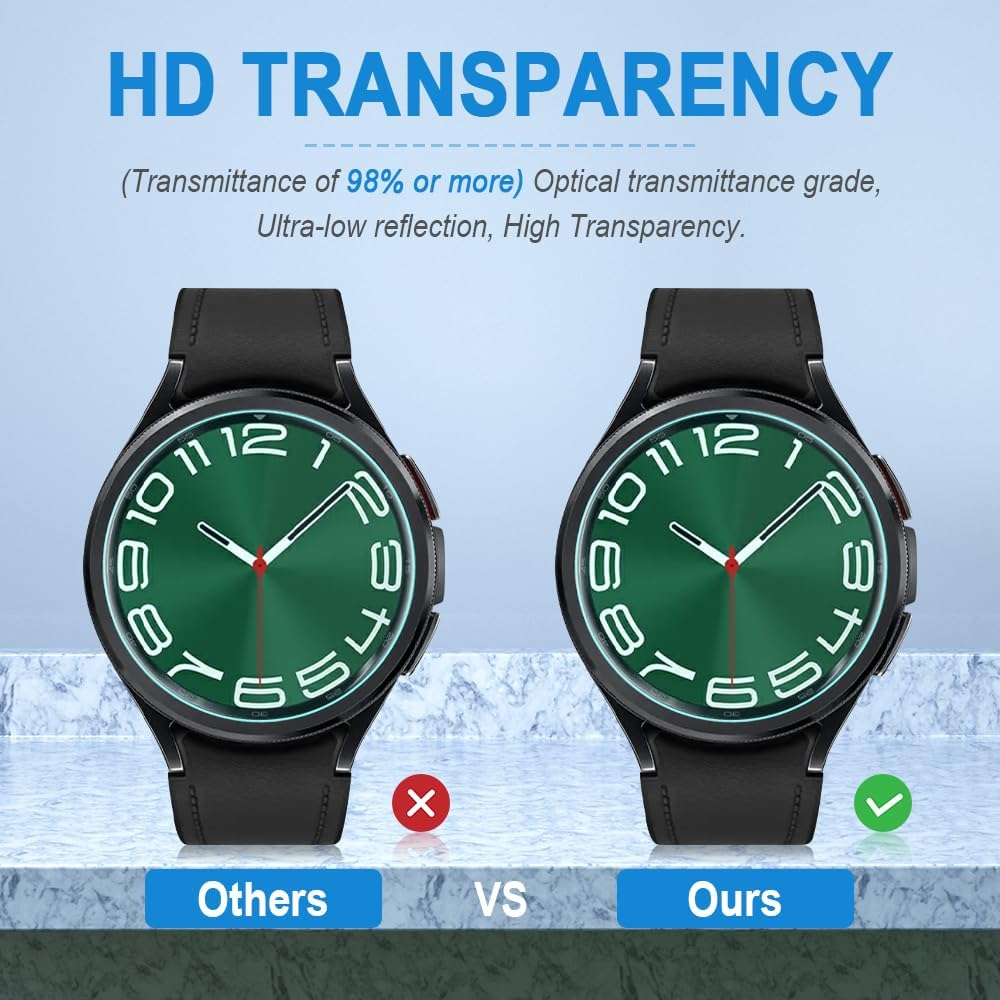 Duttek Tempered Glass Screen Protector Compatible with Samsung Galaxy Watch 6 Classic 47Mm, Anti-Scratch 9H Ultra-Thin Protective Film Cover Glass Accessories for Samsung Watch 6 47Mm(2 Pack) image number 2