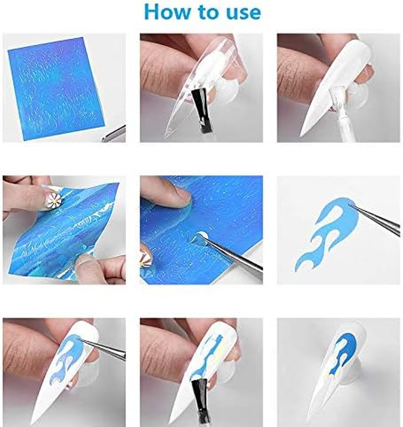 Aeyistry 16 Sheets Flame Reflections Nail Art Stickers Flame Holographic Nail Decals for Nails Foils Adhesive Decoration(Mixed Colors)