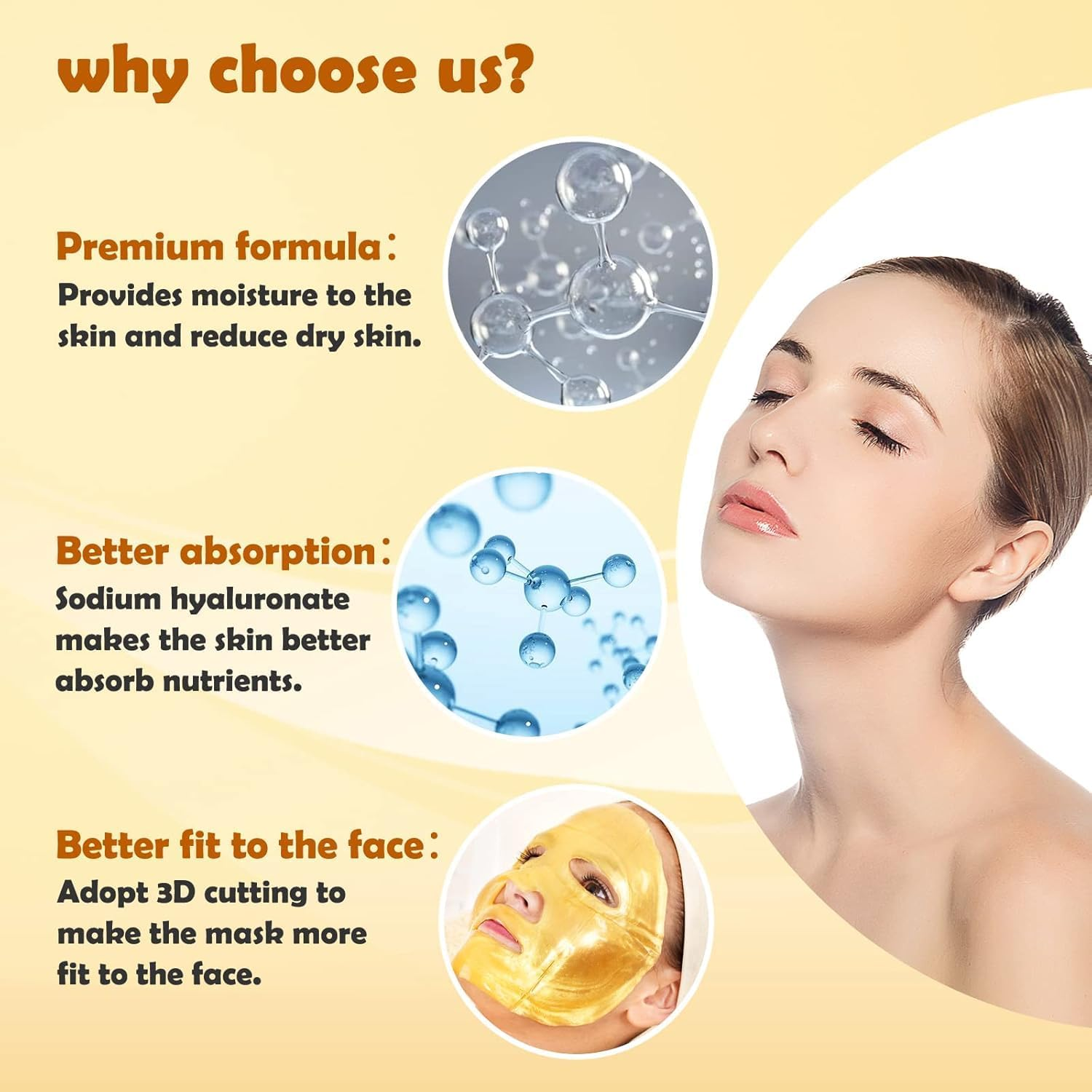 12 PCS 24K Gold Crystal Gel Collagen Facial Masks, JUYOU Deep Moisturizing Facial Sheet for Women Skin Care Revitalize Skin