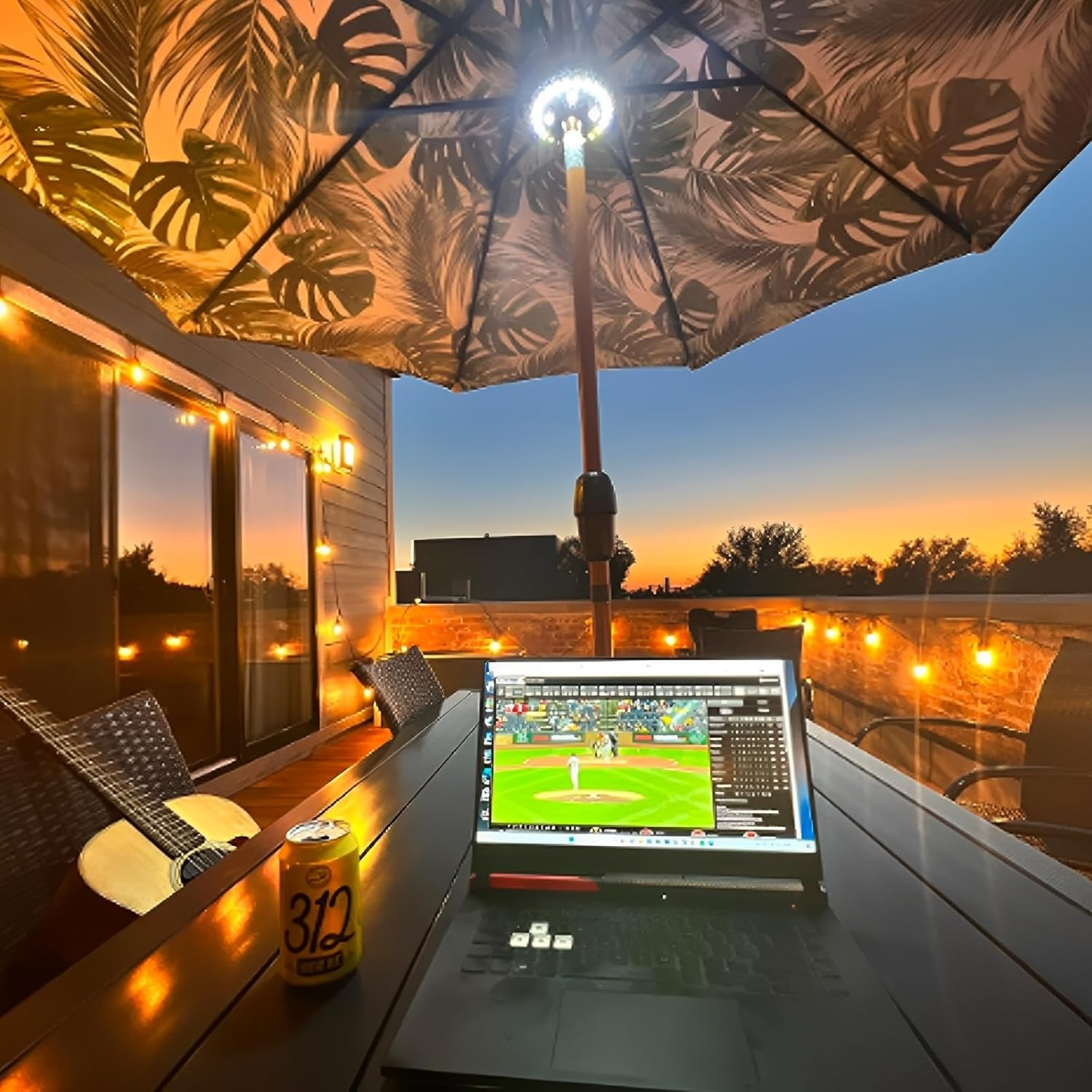 Patio Umbrella Light LATME Cordless 28 LED Night Lights 3 Lighting Mode at 220 Lux Battery Operated Umbrella Pole Light for Patio Umbrellas, Outdoor Use, or Camping Tents (Black) image number 1