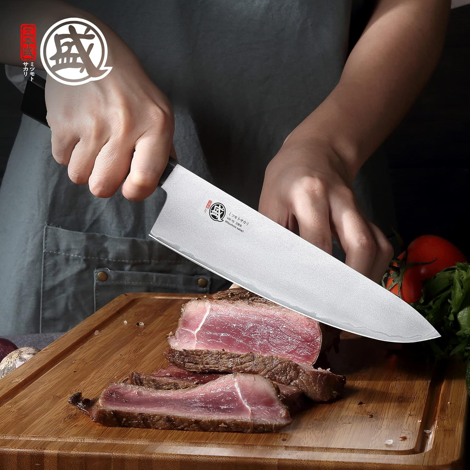 MITSUMOTO SAKARI 21 Cm Japanese Gyuto Chef Knife, Professional VG-10 Steel Kitchen Knife, Hand Forged Japanese Knife Cooking Knife(G10 Handle & Wooden Box) image number 3