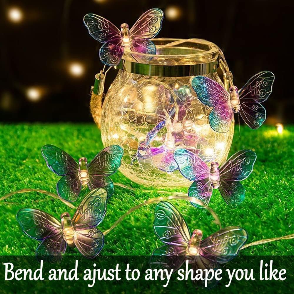 Fielegen 20 LED Butterfly String Lights, 9.84Ft/3 Meter Battery Powered Purple Butterfly Fairy Lights for Home Bedroom Indoor Outdoor Garden Wedding Party Holiday Summer Decoration - Cherry image number 2