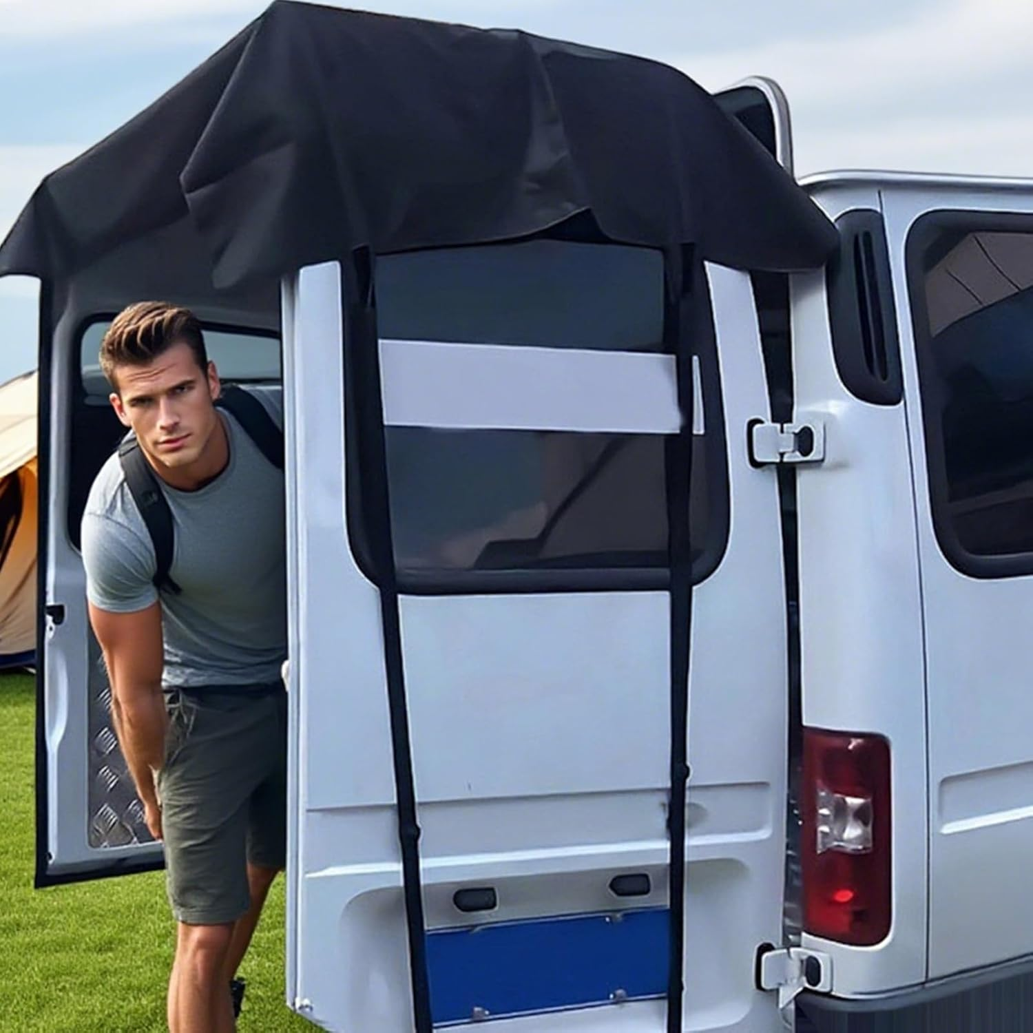 Rear Door Awning Cover, Waterproof Rear Barn Door Canopy Cover for RV Campera, Tear Resistant Rear Barn Door Awning Cover, Weather Protection Sun Shade Cover for Outdoor Car, Camping image number 2