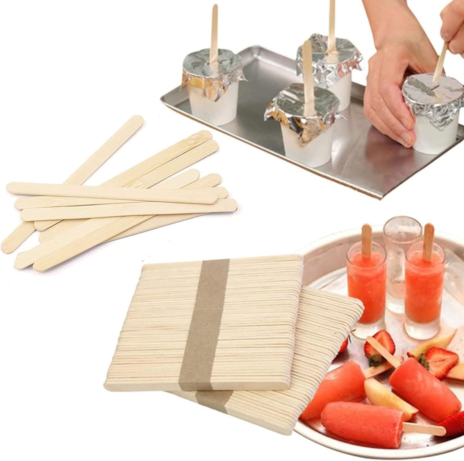 100PCS Crafts Lolly Sticks Lollipop Sticks Wooden,Natural Wood Sticks Lolly Sticks for Craft, DIY Ice Cream Stick LCE Cream Sticks for Craft Project Ice Cream Scoops image number 3