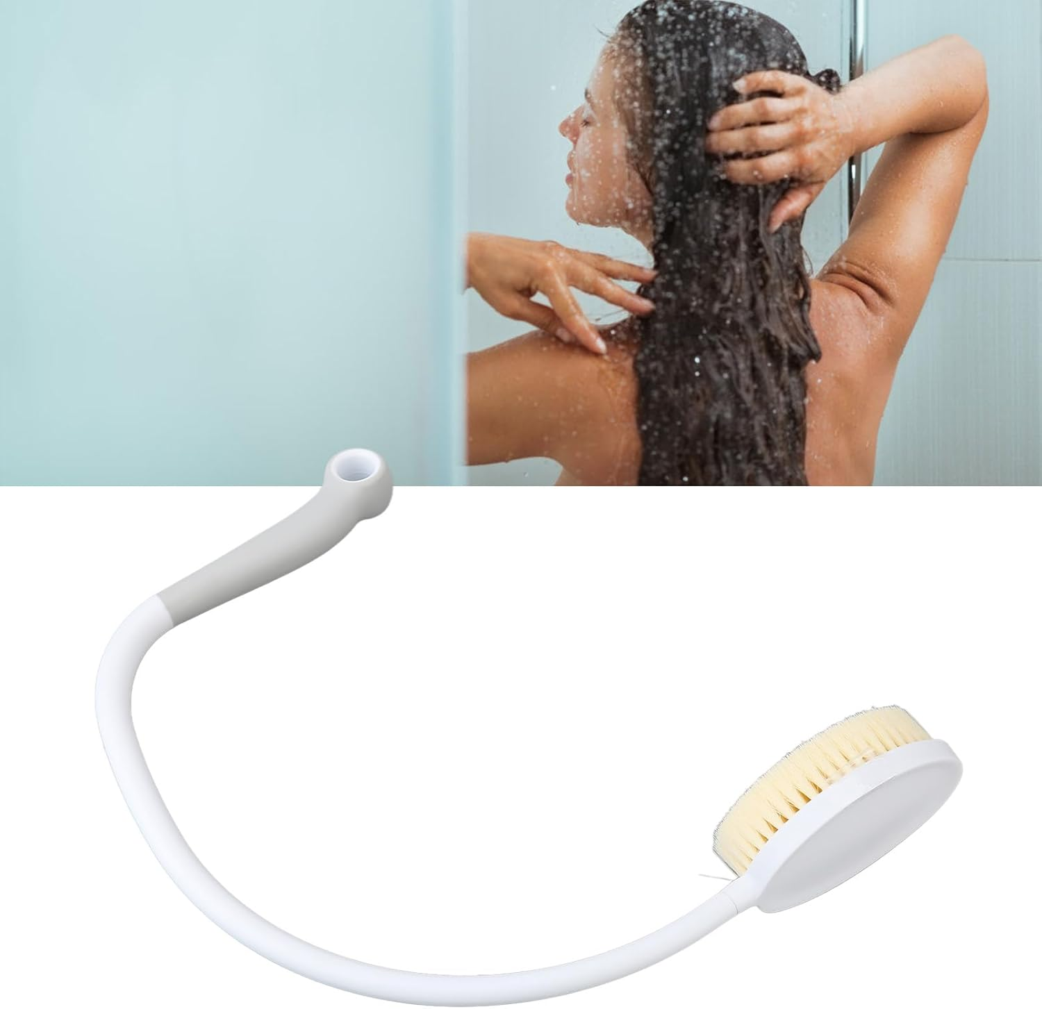 27.5&rdquo; Back Bath Brush with Long Curved Handle, U-Shaped Shower Brush, Curved Back Scrubber Bath Washer Body Scrub Brushes for the Elderly, Disabled, Limited Mobility image number 2