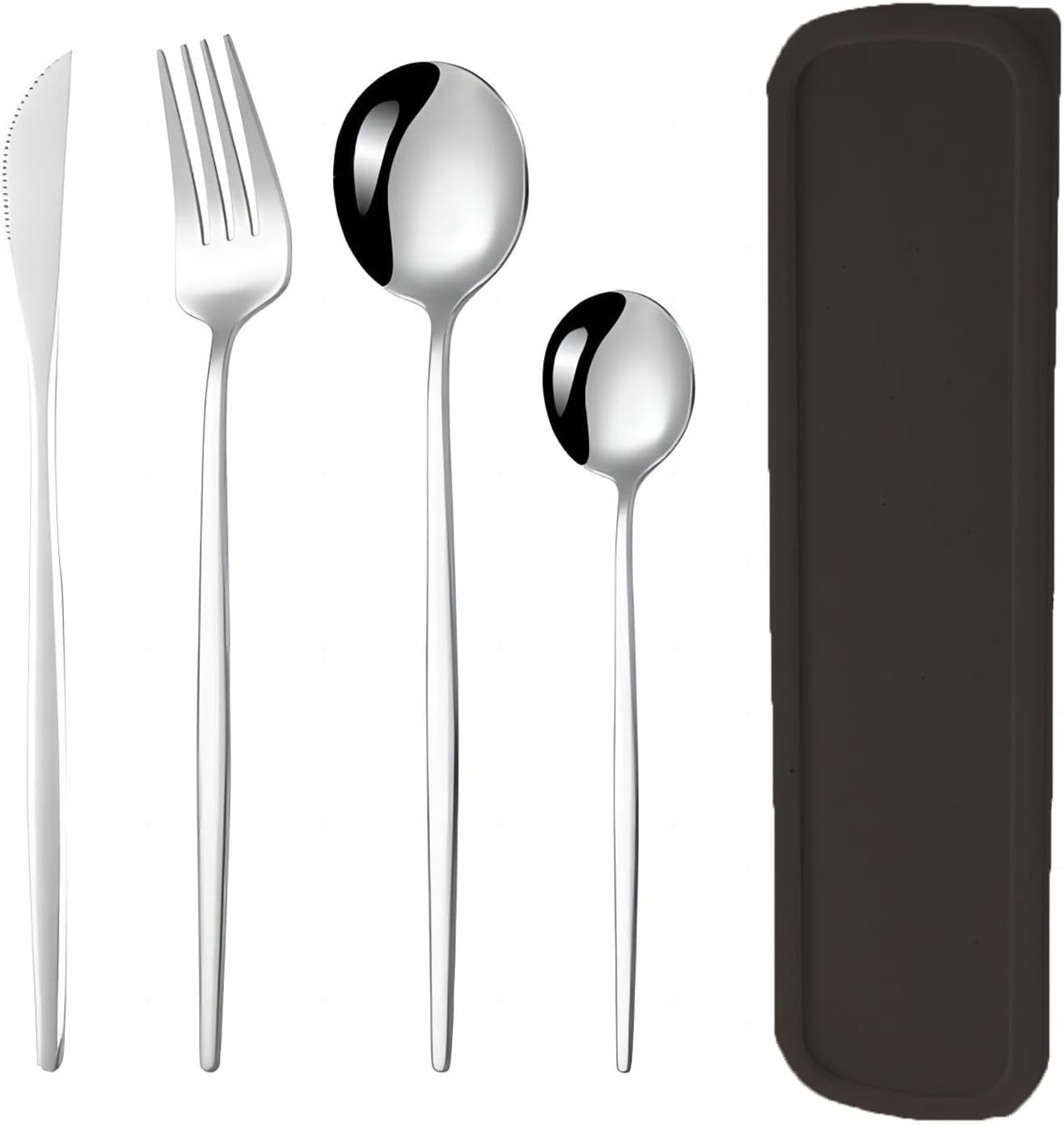 Tongke Portable Cutlery Set with Case 4 Pcs Premium Stainless Steel Flatware Set, Include Fork Knife Spoon Silverware Set for Lunch Camping School Picnic Workplace Travel(Black)