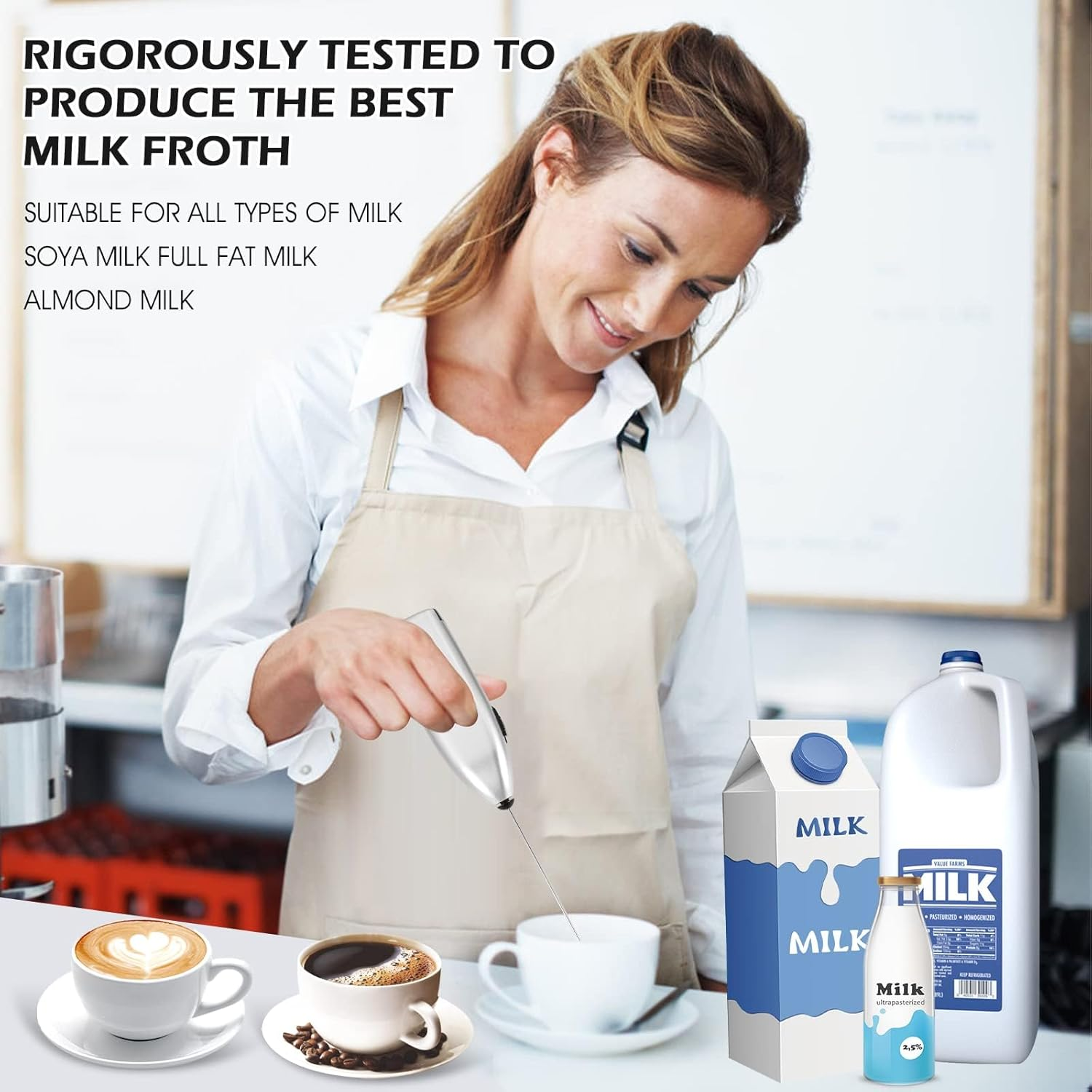 New Upgrade Milk Frother, Handheld Electric Foam Maker Whisk Drink Mixer for Coffee, Mini Foamer for Cappuccino, Frappe, Matcha - Coffee Frother, Battery Operated Mini Milk Foamer (Blue) - Black image number 6