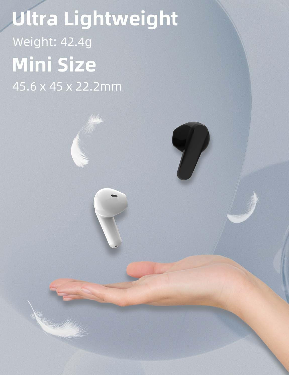 MAS CARNEY Wireless Earbuds with Charging Case M1, Smart Touch, Bluetooth 5.3, Mini Size, Light Weight 35G, 240Mah Battery, 20 Hours Music Time, Built in Micphone - Black image number 2