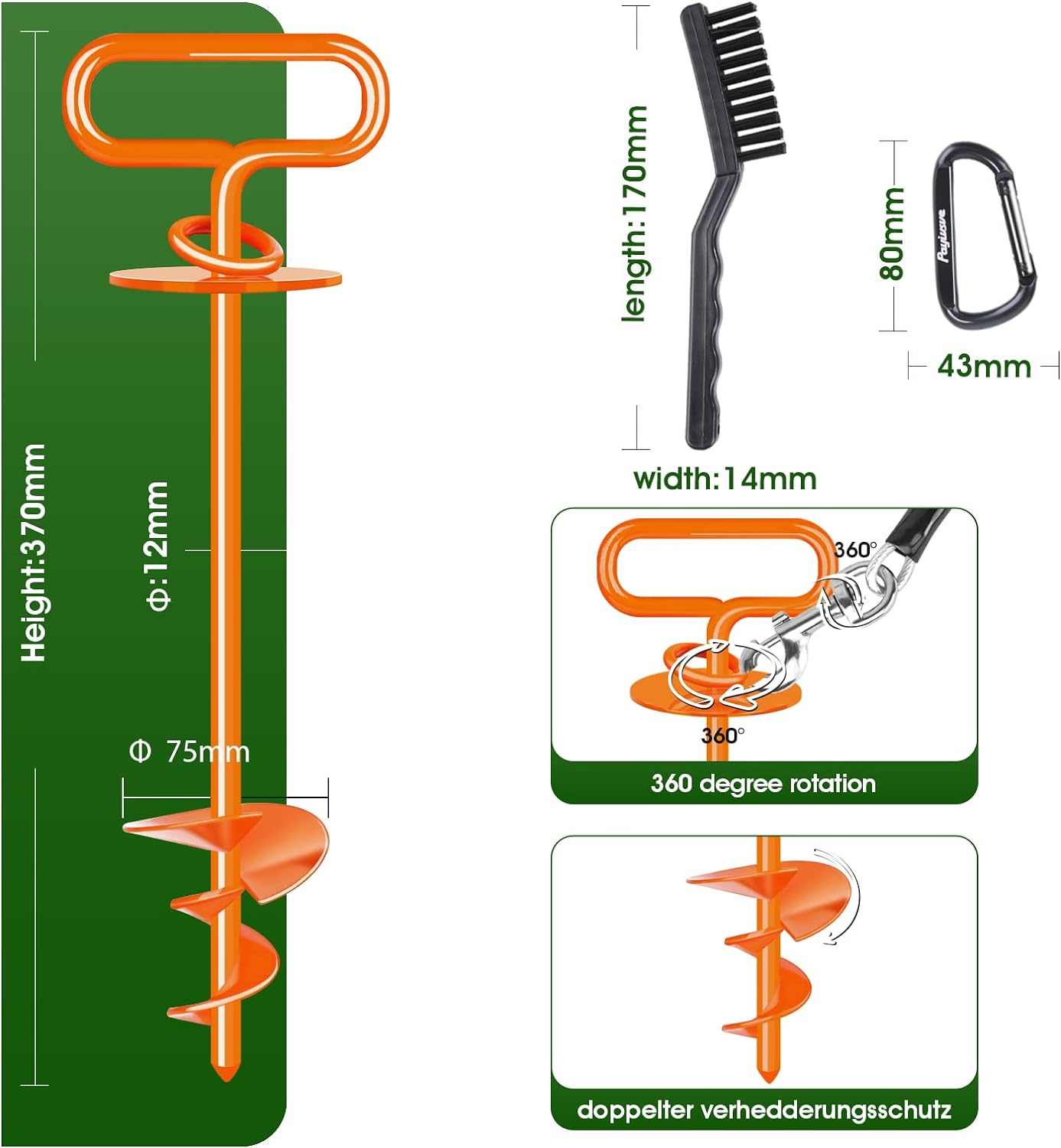Heavy Duty Dog Anchor, Dog Tie Out Stake for Dogs up to 220Lbs, 360&deg; Degree Rotation Dog Tether, No Tangling Dog Stake Kits for Yard, Outdoor, Beach, Trampoline(1 Pack) image number 5