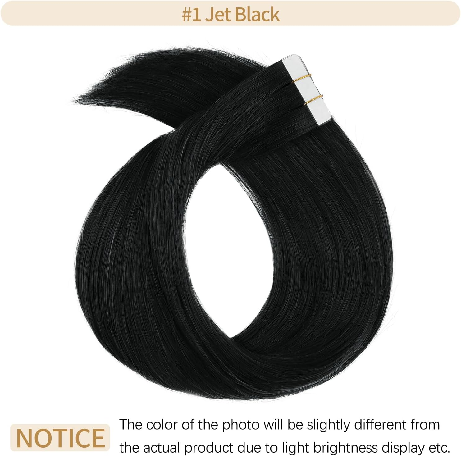 Yuniffe Tape in Hair Extensions Human Hair 40Cm Jet Black Human Hair Extensions Tape Ins 20Pcs 50G Seamless Skin Weft Tape Hair Extensions for Women Semi-Permanent Pre-Taped 16 Inch #1 image number 3