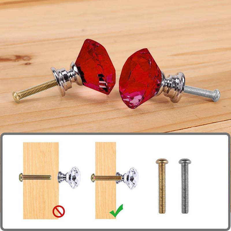 Door Knobs Handles Clear Crystal Diamond Glass Kitchen Cupboard Cabinet Pulls, 30Mm/40Mm Size Options, 10/20Pcs Sets with Screws image number 4