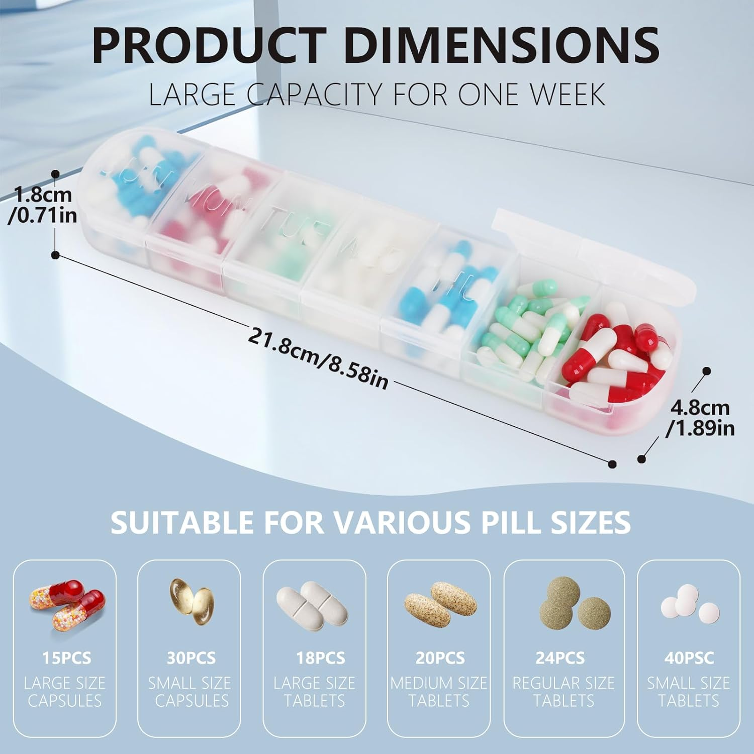 Weekly (7-Day) Pill Organizer,Joogee Travel Pill Organizer,Vitamin Planner, and Medicine Box Small Pill Container for Pocket Purse Medicine Organizer image number 3