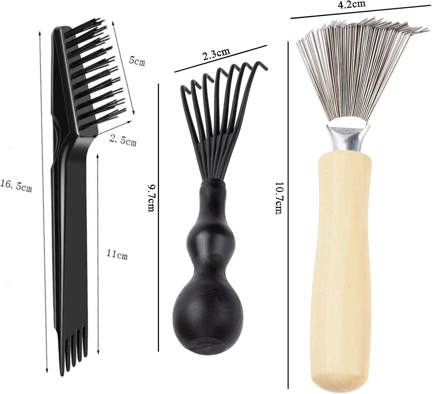 3 PCS Brush Cleaner, Hair Tools Cleaning Set, Wooden Handle Mini Rake and Dual Head Brush, Portable Cleaning Tools for Hairbrushes and Combs, Hair Styling Tools Maintenance Kit