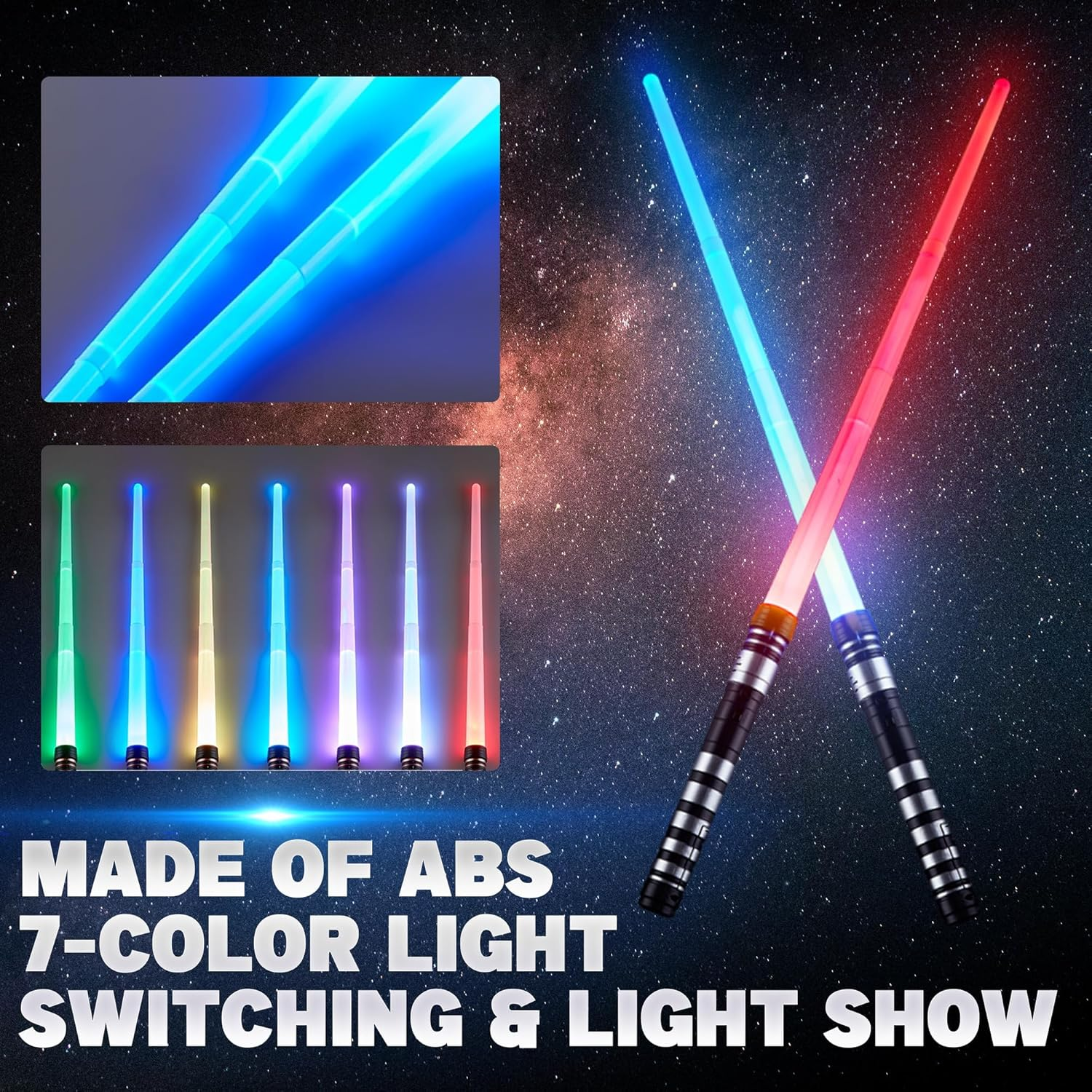 2 Packs Light up Sabers for Kids -7 Colors Retractable Power Sword with FX Sound(Motion Sensitive), Glowing Toys for Halloween Cosplay, Christmas Birthday Gifts for Boys & Girls image number 1